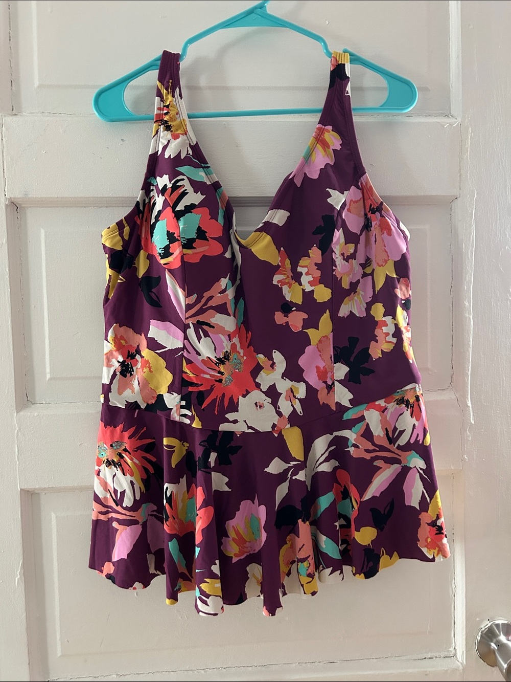 Only Plum Floral V-Neck Peplum swim top